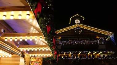 İnsanlar dinleniyor, sıcak şarap içiyor, yeni yıl fuarında balkonda.