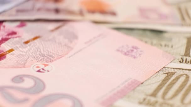 Veel Georgische Bankbiljetten Lari Rotatietafel Close Ondiepe Scherptediepte Bedrijfsachtergrond — Stockvideo