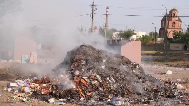 Queimar Lixo Numa Lixeira Cidade — Vídeo de Stock