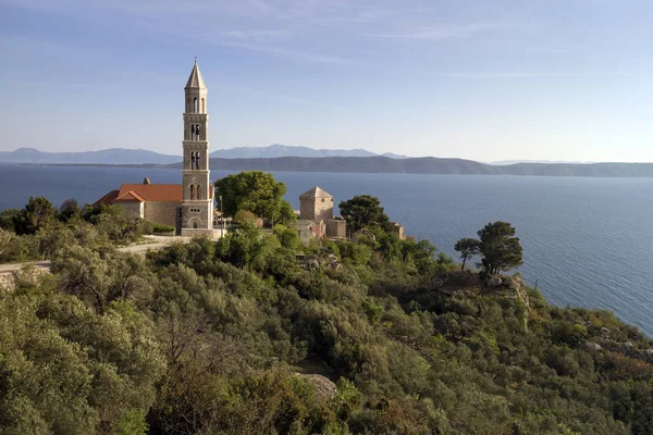 Kirchturm Und Glockenturm Igrane Touristenstadt Der Makarska Riviera Der Adriaküste — Stockfoto