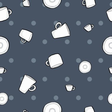 Bardak ve benekli mavi arka plan ile Desen