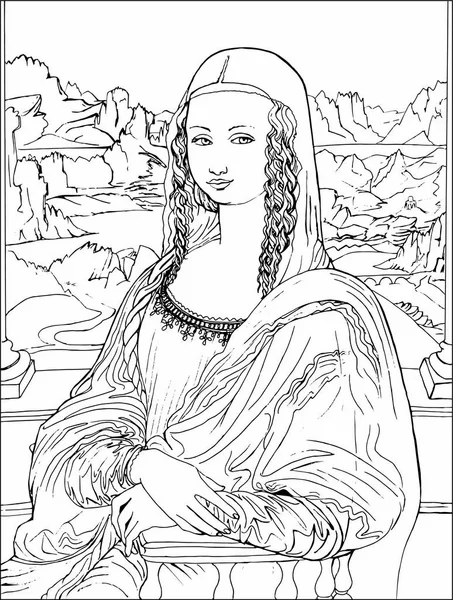 Dibujo Para Colorear Con Mona Lisa Leonardo Vinci Fue Dibujado —  Fotos de Stock