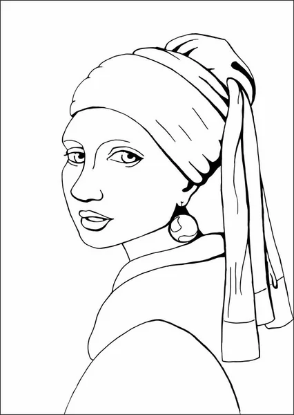 Dibujo Para Colorear Con Chica Con Pendiente Perla Johannes Vermeer — Foto de Stock