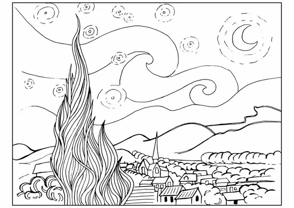 Coloriage Avec Starry Night Basé Sur Peinture Vincent Van Gogh — Photo