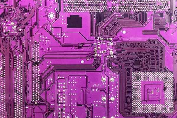 Fundo Violeta Placa Circuito Placa Mãe Computador Chip Computador Eletrônica — Fotografia de Stock