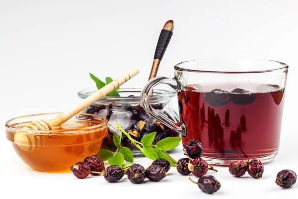 Herbata Dzika Róża Domowe Tradycyjne Lekarstwa Przeziębienie Grypę Suszone Jagody — Zdjęcie stockowe