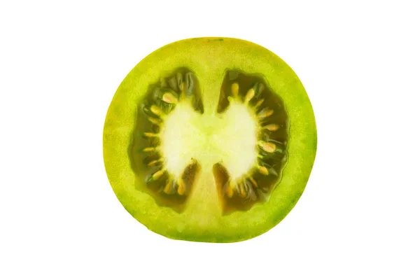 Grüne Tomatenscheibe Isoliert Auf Weißem Hintergrund Draufsicht Frisches Hausgemachtes Gemüse — Stockfoto