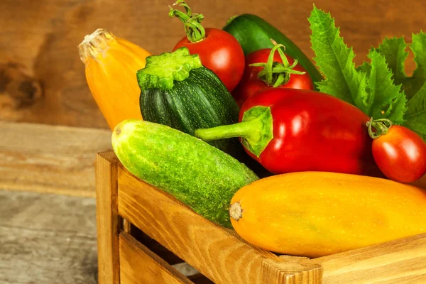 Verdure Fresche Vecchio Tavolo Legno Raccolta Verdure Cibo Sano Cibo — Foto Stock