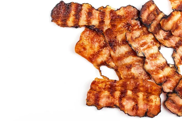 Bacon Grillé Sur Blanc Bacon Cuit Croustillant Sur Table Nourriture — Photo