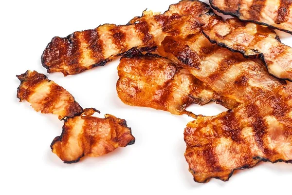 Bacon Grillé Sur Blanc Bacon Cuit Croustillant Sur Table Nourriture — Photo