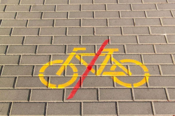 Symbole Interdiction Bicyclette Sur Chaussée Béton Panneaux Routiers Trottoir Interdiction — Photo