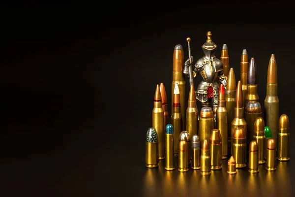 Medieval Knight Modern Ammunition Different Types Ammunition Black Background Sale — Stock Photo, Image