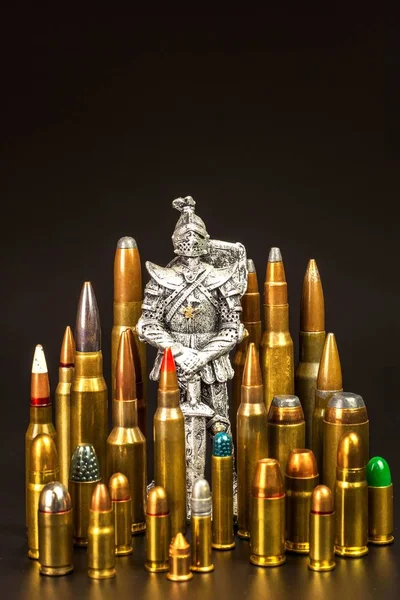 Medieval Knight Modern Ammunition Different Types Ammunition Black Background Sale — Stock Photo, Image