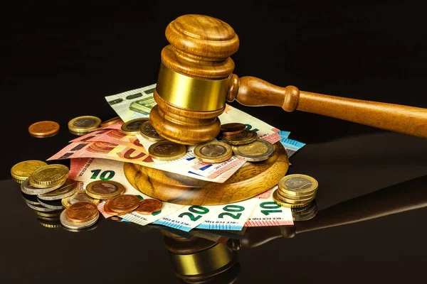 Bribe Court Corruption Justice Judging Hammer Euro Banknotes Judgment Money — Stock Photo, Image