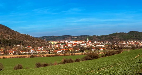 TISNOV, CZECH REPUBLIC - MARCH 30, 2019: Spring view of small town Tisnov. The first documents about the town of Tisnov date back to 1233. — Stock Photo, Image