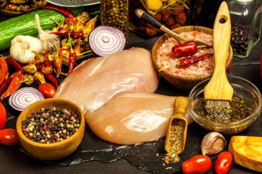 Çiğ tavuk göğsü. Yaz barbeküsü için hazırlanıyorum. Diyet diyeti. Izgarada çiğ et. Izgara süresi.