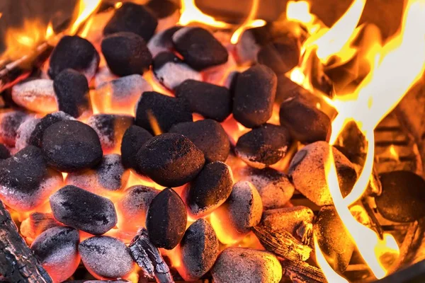 Vue Dessus Des Briquettes Charbon Brûlantes Chaudes Brillantes Dans Barbecue — Photo