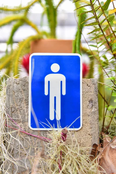 Assine Para Homem Banheiro Ícone Assine Fundo Azul Livre Banheiro — Fotografia de Stock