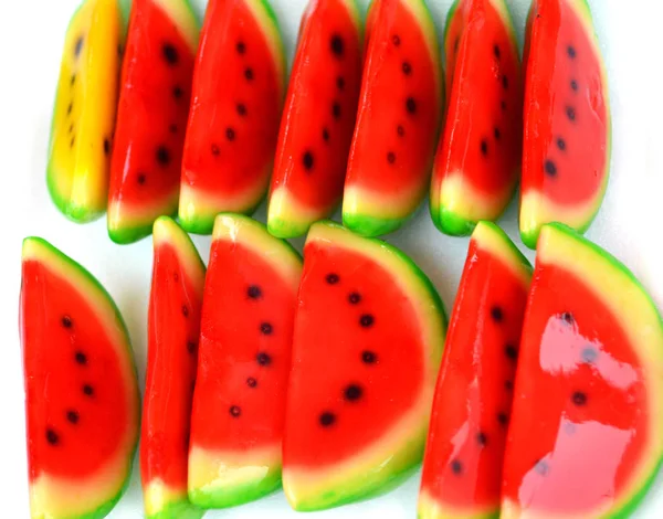 Rote Wassermelone Süßigkeiten Von Wassermelone Süßes Dessert Auf Weißem Hintergrund — Stockfoto
