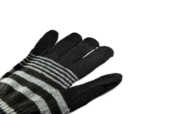Černé Bavlněné Rukavice Izolované Bílém Pozadí Vlněné Rukavice — Stock fotografie