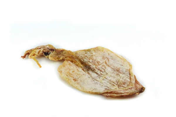 Torkad Fisk Torkad Bläckfisk Vit Bakgrund Dry Squid Skaldjur Från — Stockfoto