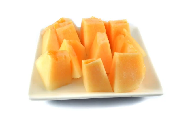 Cantaloupe Potongan Melon Pada Latar Belakang Putih — Stok Foto
