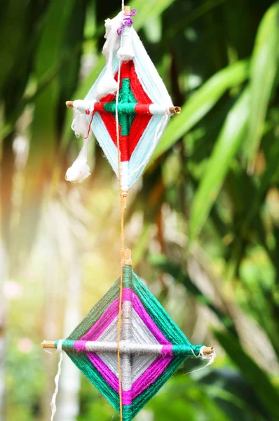Флаги Висящие Искусстве Ланны Сделанные Северном Регионе Таиланда Ткани Деревянной — стоковое фото