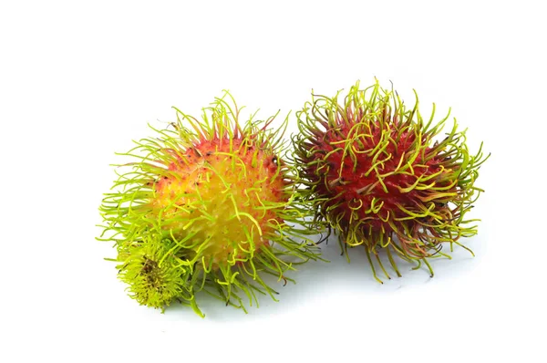 Rambutan Frais Isolé Mûr Rambutan Fruits Tropicaux Rouges Verts Isolé — Photo