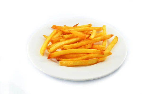 Franse Frietjes Geïsoleerd Frietjes Aardappel Frietjes Voor Snack Witte Plaat — Stockfoto