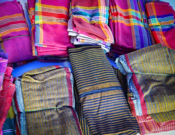 silk colorful loincloth fabric in fashion store / Traditional silk pattern laos and thailand - beautiful loincloth background