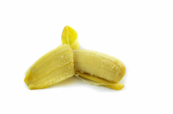 Banana Pelata Isolata Fondo Bianco Banana Coltivata — Foto Stock