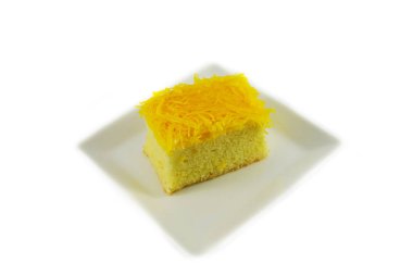 altın yumurta sarısı konu beyaz arka plan üzerinde beyaz tabakta izole Tay tatlılar / Tay Foi tanga sarı yumurta sarısı konuları isim 