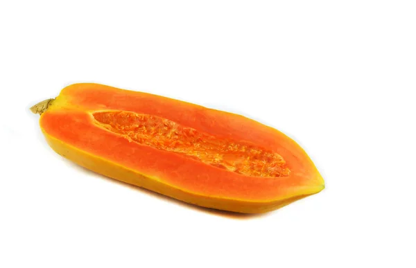 Papaya Plátek Izolované Zralé Papáji Tropického Ovoce Bílé Pozadí — Stock fotografie
