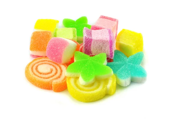 Kolorowe Galaretki Słodkie Cukierki Białym Tle Białym Tle Kupie Deser — Zdjęcie stockowe