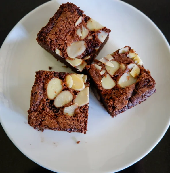 Brownies Kuchen Auf Dem Tisch Stück Schokoladenkuchen Kakao Mit Nuss — Stockfoto