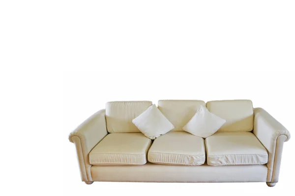 Meubels Sofa Geïsoleerde Wit Bankstoel Met Kussen Geïsoleerd Witte Achtergrond — Stockfoto