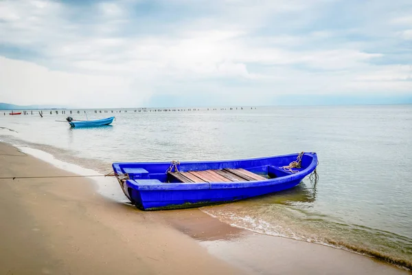 Boat Beach Sea Tropical Seascape Blue Plastic Fishing Boat Beach — Stock Photo, Image