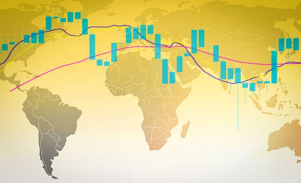 Stock Market Forex Trading Graph Candlestick Chart World Map Investing — Stock Photo, Image