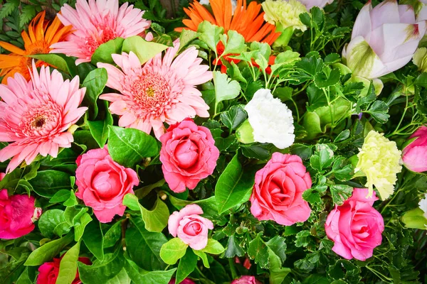 Bloem Bloei Het Boeket Achtergrond Kleurrijke Bloem Met Chrysant Rozen — Stockfoto