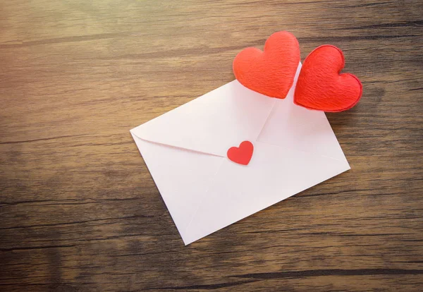 Tarjeta San Valentín Madera Sobre Correo Amor Tarjeta San Valentín — Foto de Stock