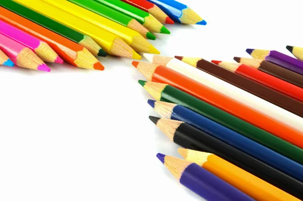 Crayón Aislado Sobre Fondo Blanco Conjunto Lápices Color Madera Multicolor — Foto de Stock
