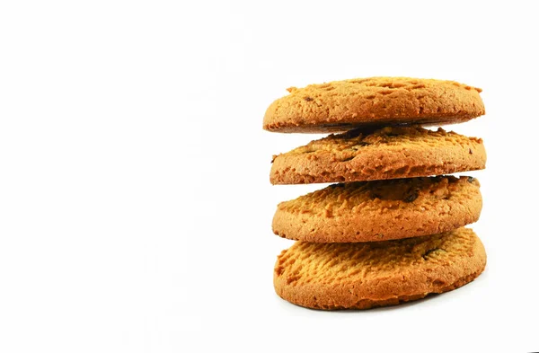 Keksz Süti Elszigetelt Csokoládé Chip Cookie Kat Édes Biscuit Verem — Stock Fotó