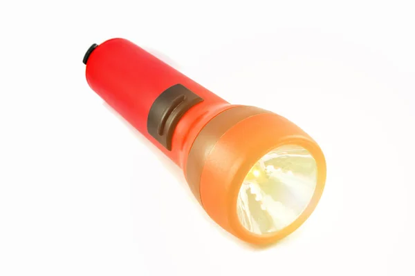 Zaklamp Geïsoleerd Met Oranje Verlichting Rood Licht Van Toorts Witte — Stockfoto