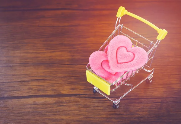 Dag Van Valentijnskaarten Roze Hart Shopping Cart Liefde Concept Shopping — Stockfoto