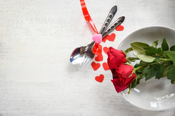 Valentim Jantar Romântico Amor Comida Amor Cozinhar Conceito Mesa Romântica — Fotografia de Stock