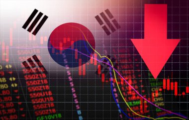 Güney Kore Borsası Pazar kriz kırmızı piyasa fiyatı grafiği aşağı sonbahar / hisse senedi analizi veya forex çizelgeleri iş ve finans para kriz kırmızı negatif bırak satış ekonomik sonbaharda grafik