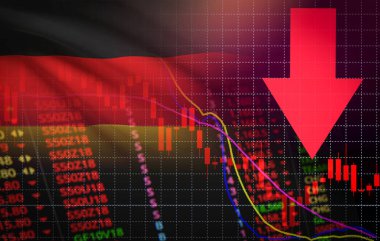 Germany Stock Exchange market crisis red market price down chart fall / Stock analysis or forex charts graph Business and finance money crisis red negative drop in sales economic fall clipart