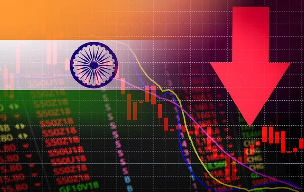 India Bombay Stock Exchange market crisis red market price down chart fall / Stock analysis or forex charts graph Business and finance money crisis background red negative drop in sales economic fall