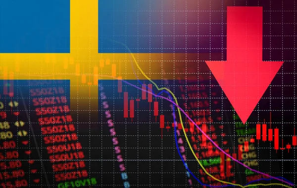 Sweden Stock Exchange market crisis red market price down chart fall / Stock analysis or forex charts graph Business and finance money crisis red negative drop in sales economic fall