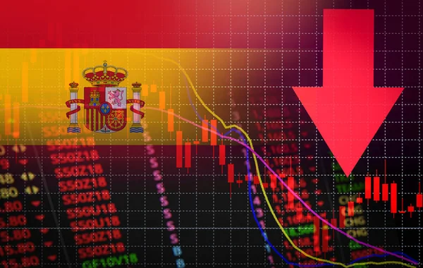 Spain Stock Exchange market crisis red market price down chart fall / Stock analysis or forex charts graph Business and finance money crisis red negative drop in sales economic fall